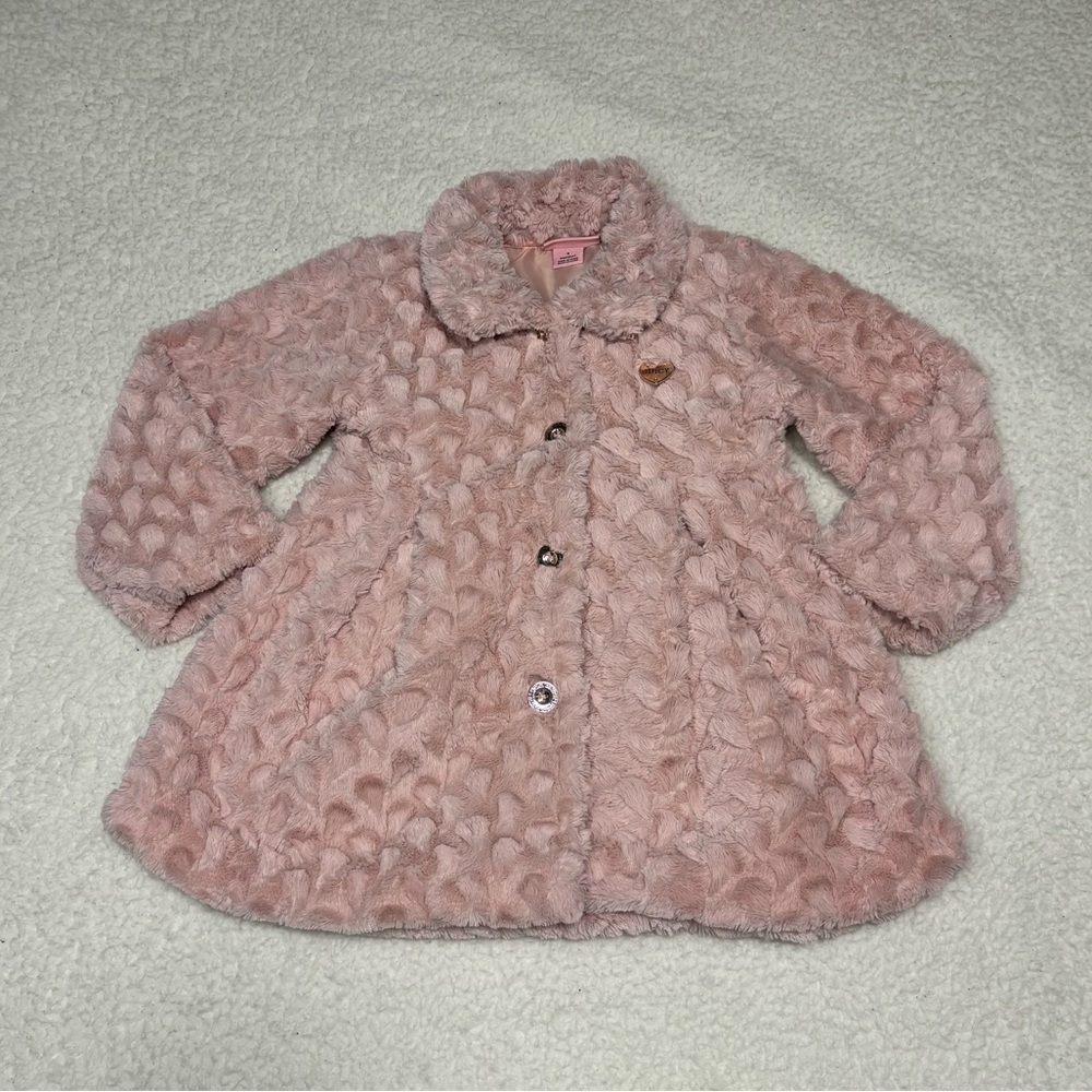 Juicy Couture Kids Pink Plush Faux Fur Button Coat